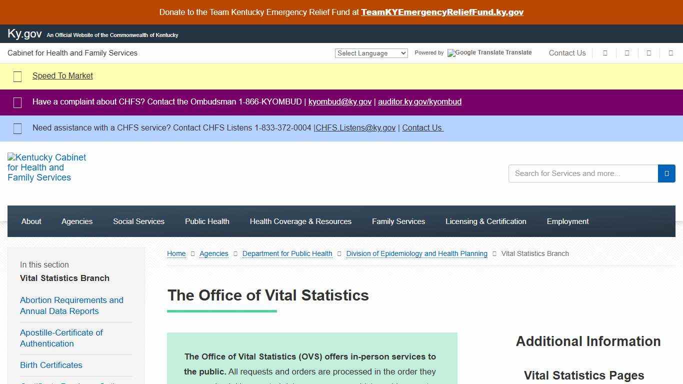 The Office of Vital Statistics - Cabinet for Health and Family Services
