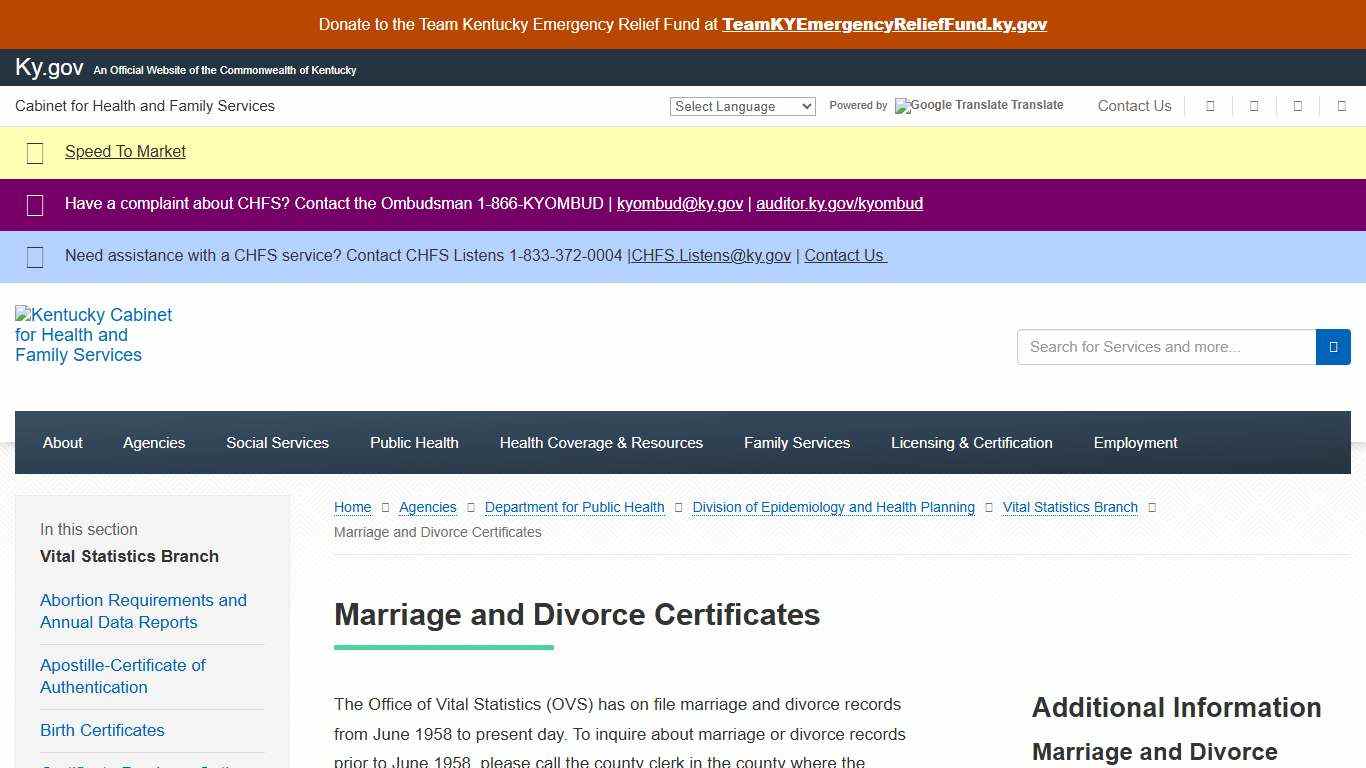 Marriage and Divorce Certificates - Cabinet for Health and Family Services